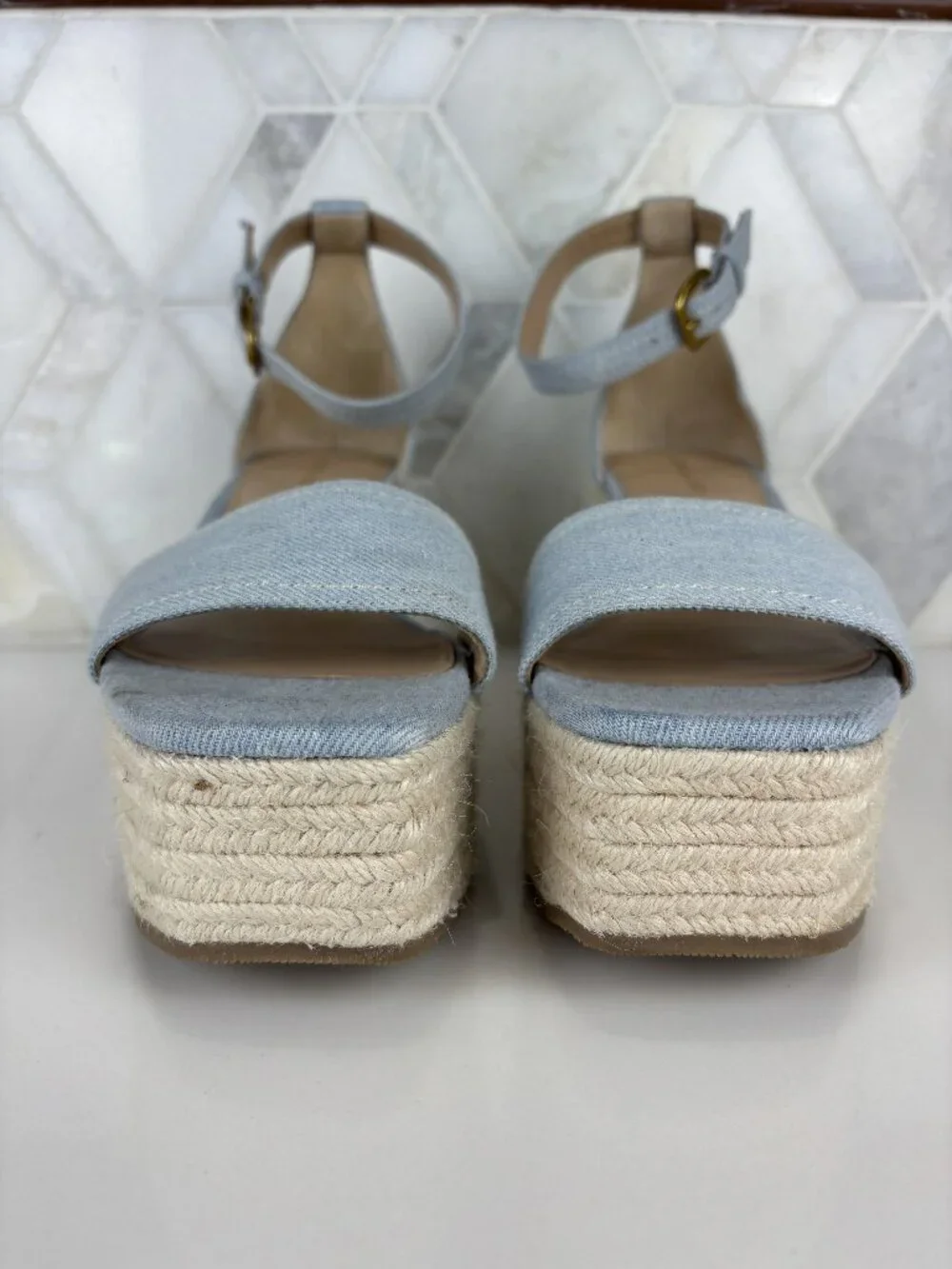 Veronica Beard Light Blue Espadrille Wedge Sandals